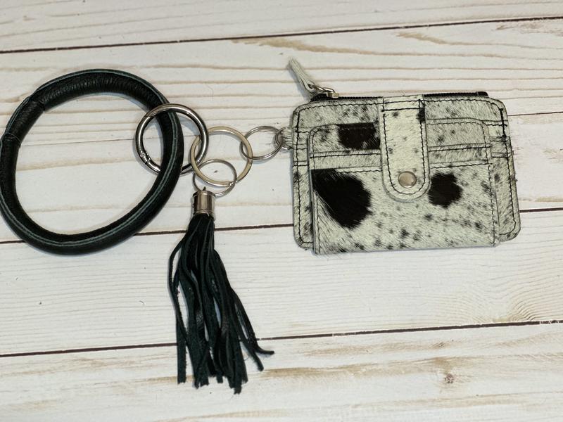 Custom Branded Cowhide Bangle Keychain Wallet | Personalized Cowhide Card Holder | Cowhide ID Wallet
