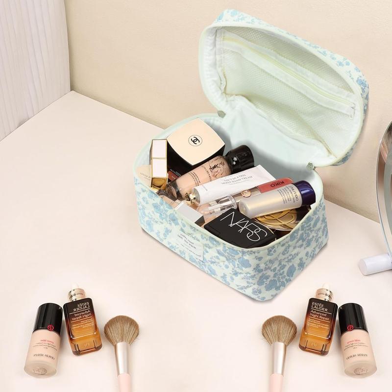 Large Makeup Bag, Cute Cosmetic Bag for Women Girls, Floral Coquette Aesthetic Toiletry Bag, Travel Make Up Organizer Bag
