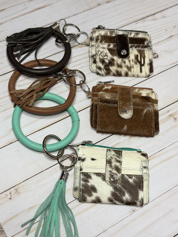 Custom Branded Cowhide Bangle Keychain Wallet | Personalized Cowhide Card Holder | Cowhide ID Wallet