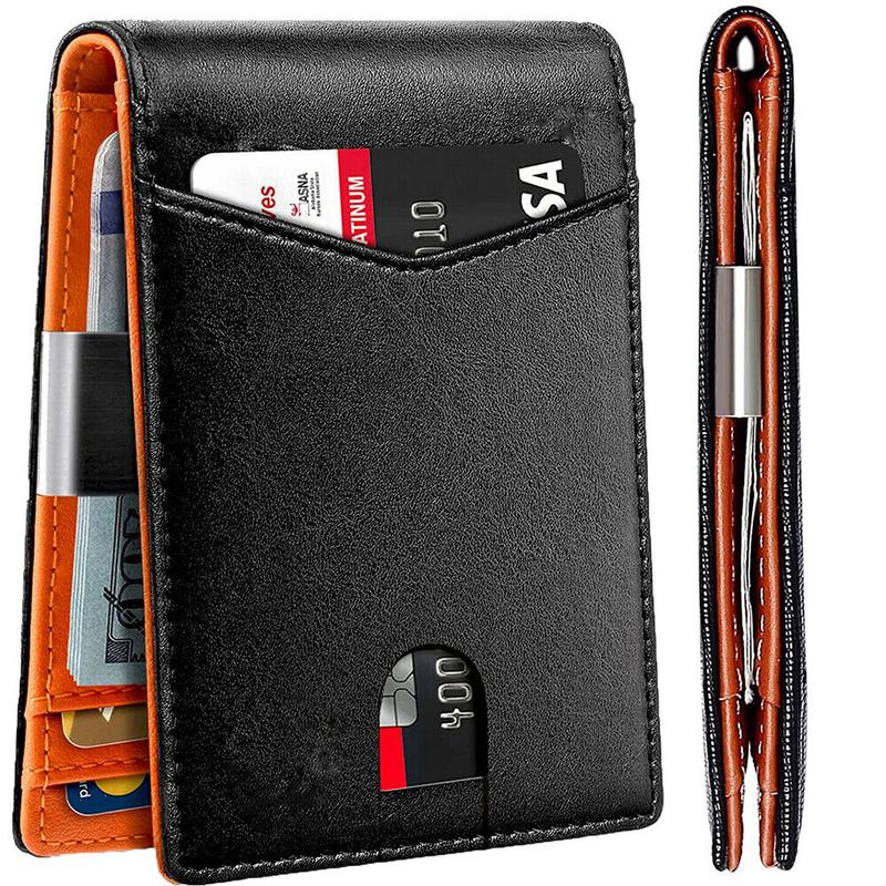 Slim Mens Wallet with Money Clip Leather RFID Blocking Bifold Credit Card Holder Does not apply