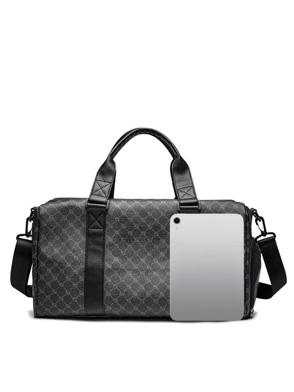 Large Capacity Geometric Pattern Pu Leather Travel Bag, Casual Zipper Weekender Designer Bag, Fashionable Duffel Bag for Men & Women