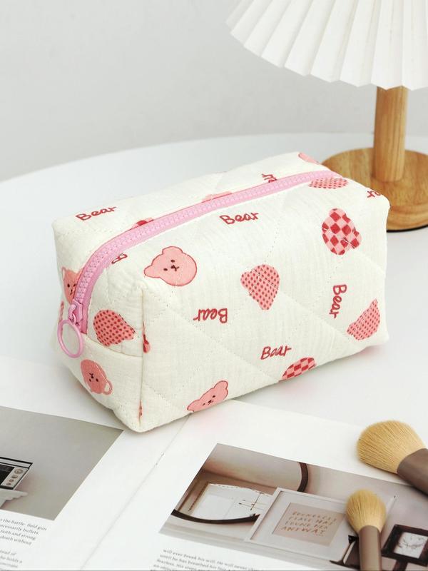 Random Quilted Pattern Makeup Bag, Portable Zipper Makeup Organizer Pouch, Cosmetic Storage Bag, Travel Makeup Bag for Women & Girls