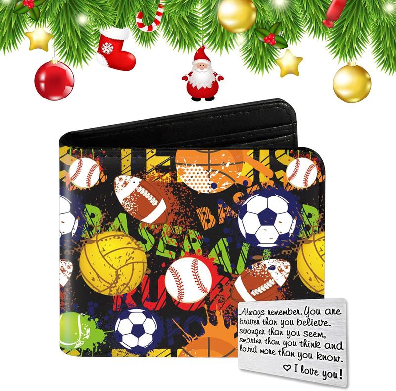Teen Boys Wallet, Cool Balls Wallets for Kids Son 9-12 8-10 8-12 with Wallet Card, Funny Leather Bifold Rfid Blocking Wallet, Purse Coin Pocket Id Window for Men Boy Male Youth Guys Gifts
