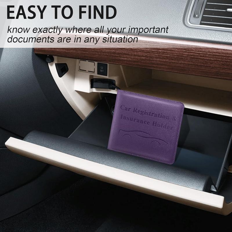 Car Registration and Insurance Holder, Vehicle Glove Box Car Organizer Men Women Wallet Accessories Case for Cards, Essential Document, Driver License (Purple)