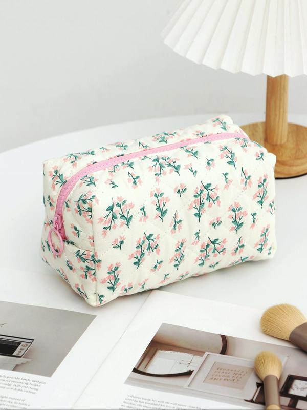 Random Quilted Pattern Makeup Bag, Portable Zipper Makeup Organizer Pouch, Cosmetic Storage Bag, Travel Makeup Bag for Women & Girls