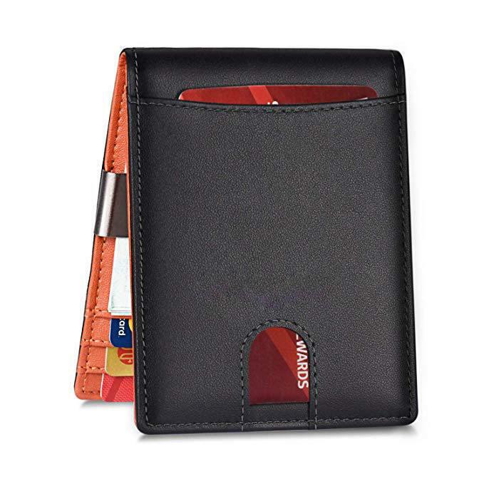 Slim Mens Wallet with Money Clip Leather RFID Blocking Bifold Credit Card Holder Does not apply