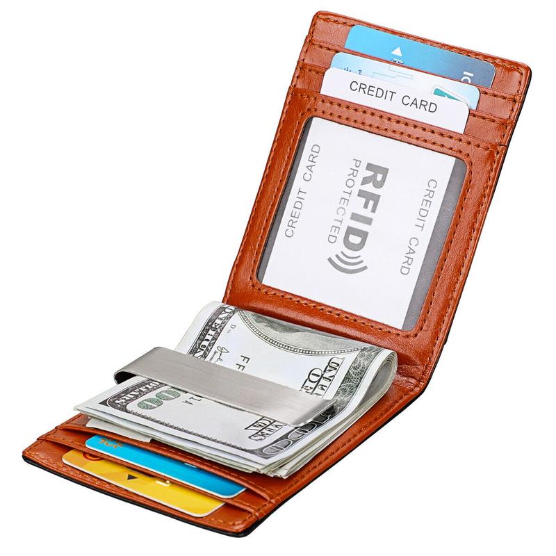 Slim Mens Wallet with Money Clip Leather RFID Blocking Bifold Credit Card Holder Does not apply