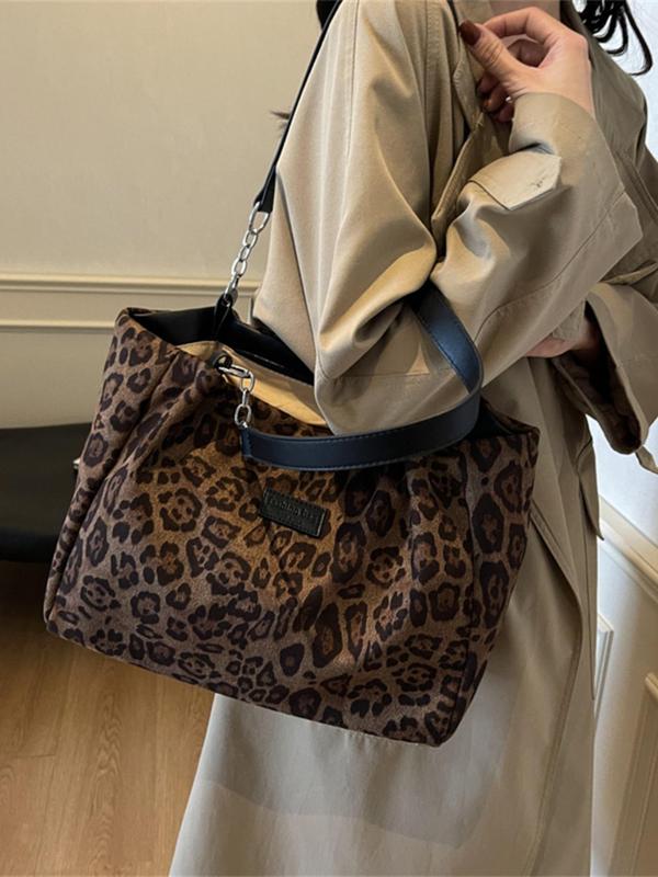 Fashion Leopard Pattern Tote Bag, Casual Large Capacity Shoulder Bag for Women, Trendy All-match Bag for Daily Use