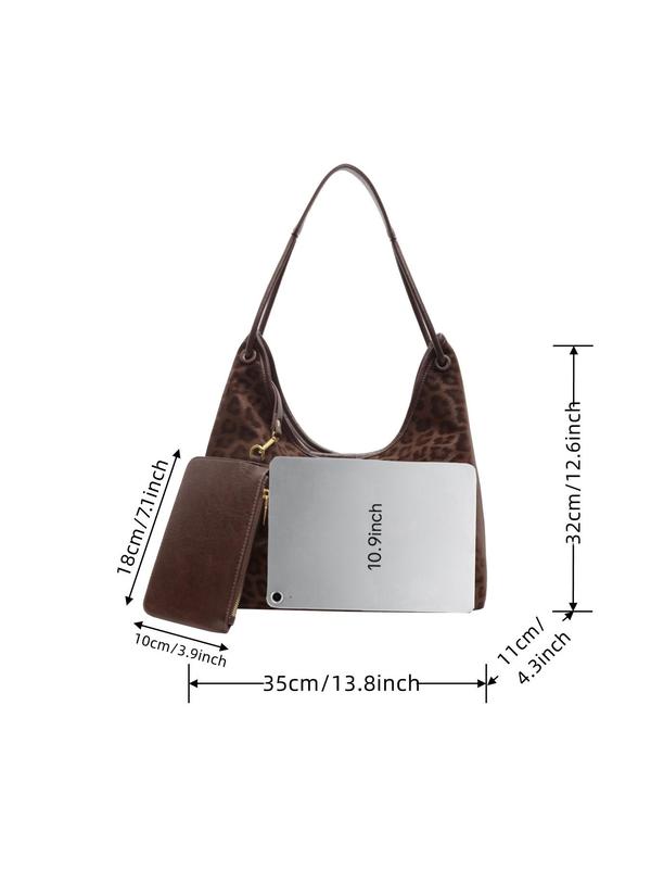 Women's Fashion Leopard Pattern Tote Bag & Coin Purse, Casual PU Shoulder Bag & Coin Purse, Trendy Versatile High-quality Daily Commuting Bag, Girl Fashionable Bag