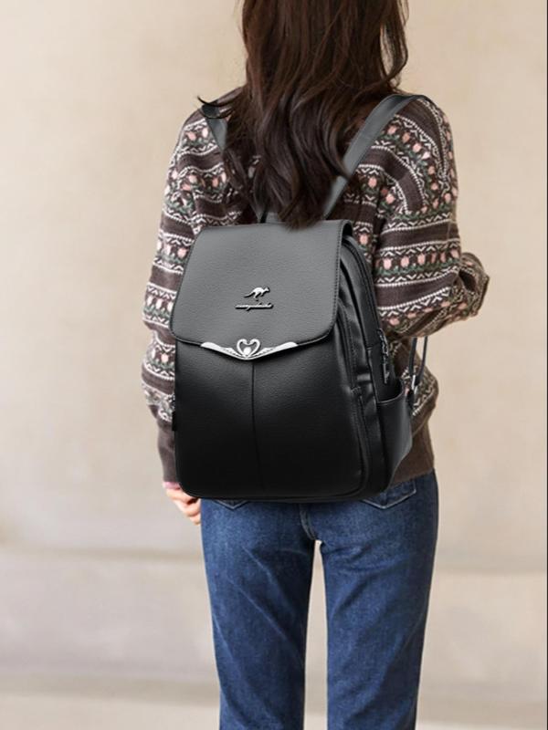 Fashionable Plain Swan and Kangaroo Design Backpack, Casual Large Capacity Zipper Backpack, Casual Trendy Versatile High-quality Daily Commuting Bag, Girl Fashionable Shopping Bag