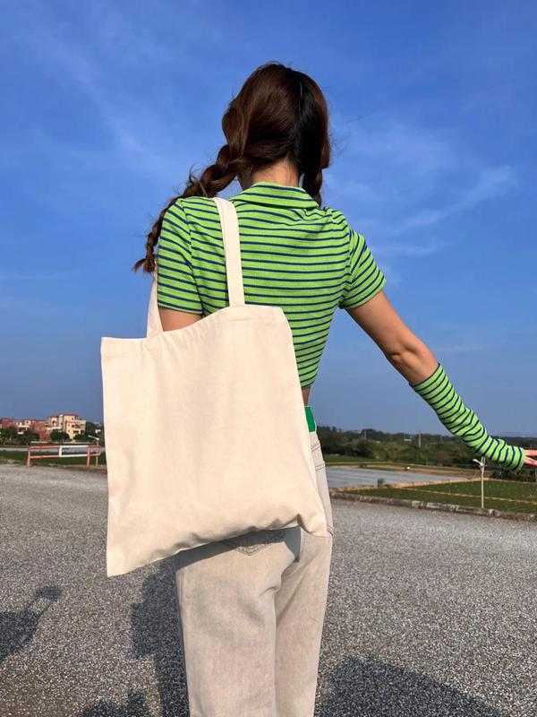 Casual Plain Canvas Tote Bag, Large Capacity Portable Shopping Bag, Simple All-match Shoulder Bag for Daily Used