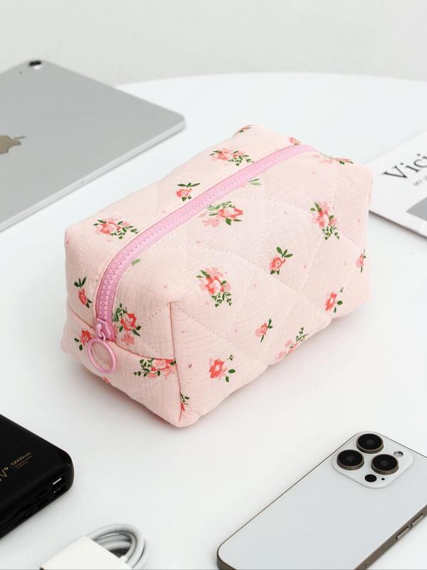 Random Quilted Pattern Makeup Bag, Portable Zipper Makeup Organizer Pouch, Cosmetic Storage Bag, Travel Makeup Bag for Women & Girls