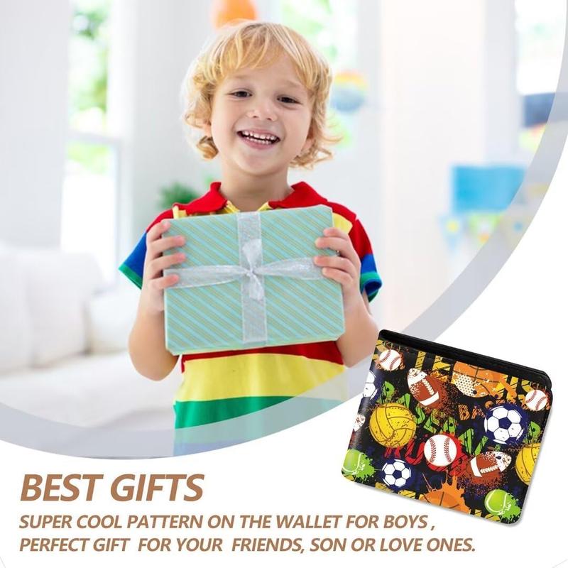 Teen Boys Wallet, Cool Balls Wallets for Kids Son 9-12 8-10 8-12 with Wallet Card, Funny Leather Bifold Rfid Blocking Wallet, Purse Coin Pocket Id Window for Men Boy Male Youth Guys Gifts