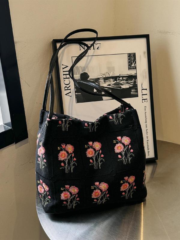 Women's Elegant Floral Graphic Shoulder Bag, Summer Trendy Large Capacity Tote Bag, Chic Spring All-match Shoulder Bag for Daily & Work & Back To School, Fall Outfits, Fall Freshness Fall