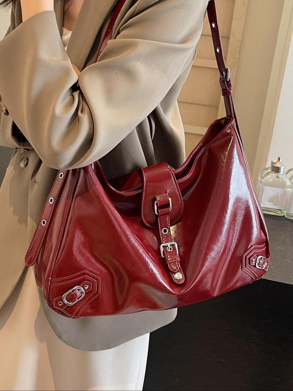 Women's Elegant Solid Color Shoulder Bag, 2024 New Style Fashionable Large Capacity Crossbody Bag for Daily Life, Casual Trendy Versatile Commuting Shoulder Tote Bag