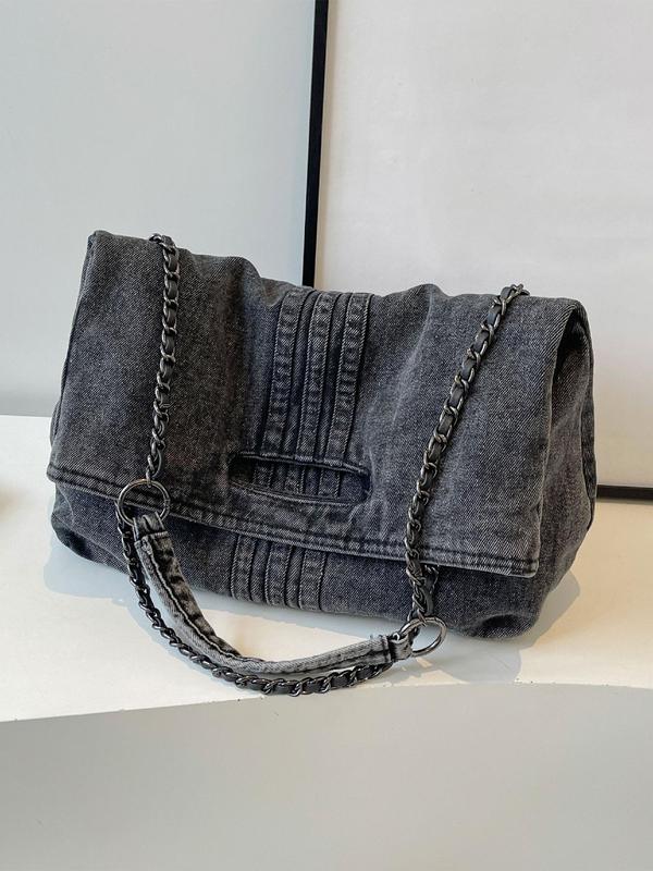 Women's Fashionable Denim Shoulder Bag, Casual Versatile Chain Strap Crossbody Bag for Daily Used, Trendy All-match Commuter Bag