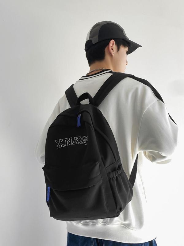 Men's Letter Print Zipper Backpack, Large Capacity Backpack, Casual Trendy Versatile High-quality Daily Commuting Bag, Students School Bag