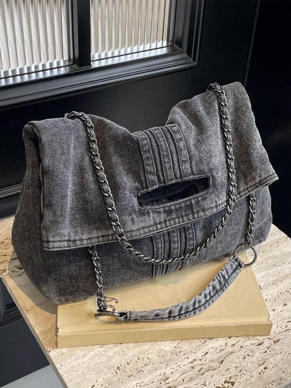 Women's Fashionable Denim Shoulder Bag, Casual Versatile Chain Strap Crossbody Bag for Daily Used, Trendy All-match Commuter Bag