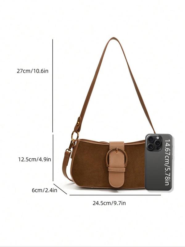 Women's Solid Color Suede Shoulder Bag, Fashionable PU Leather Crossbody Bag for Daily Used, Casual Trendy Versatile High-quality Daily Commuting Bag