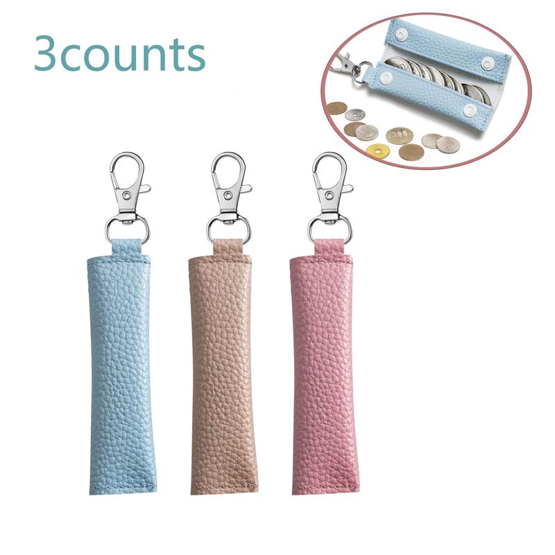 Solid Color Mini Coin Purse with Keychain, 3 Counts PU Leather Coin Purse, Portable Storage Bag for Daily Use, Home Organizer