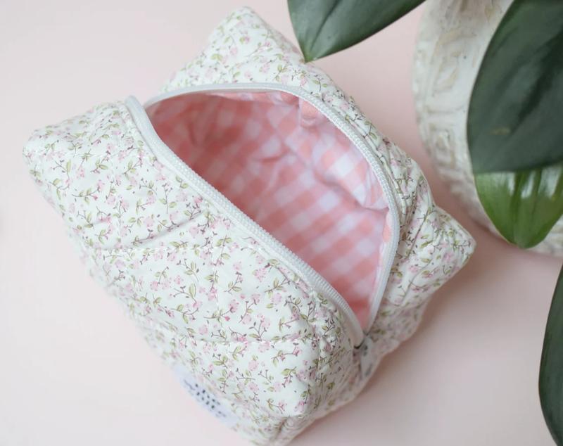 Floral Makeup Bag, Quilted Cotton Cosmetic Bag, Personalized Gift