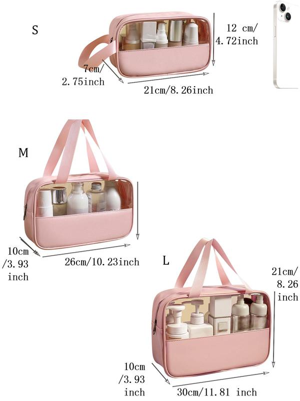 Transparent Makeup Toiletry Bag, Large Capacity Waterproof Swimming Bath Bag, Simple PU Splicing Bag