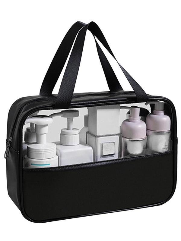 Transparent Makeup Toiletry Bag, Large Capacity Waterproof Swimming Bath Bag, Simple PU Splicing Bag