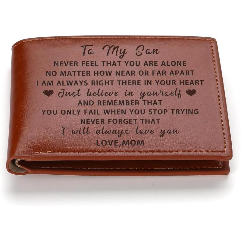 Christmas - Mom to Son Wallet-Engraved Wallet For Son-Wallet for Son FromMom & Dad-Leather Wallet-Mens Wallet-Christmas Gift-Birthday GiftGift For Son Cannot Be Customized card holder RFlD Blocking, Bifold Wallet lightweight durable classic
