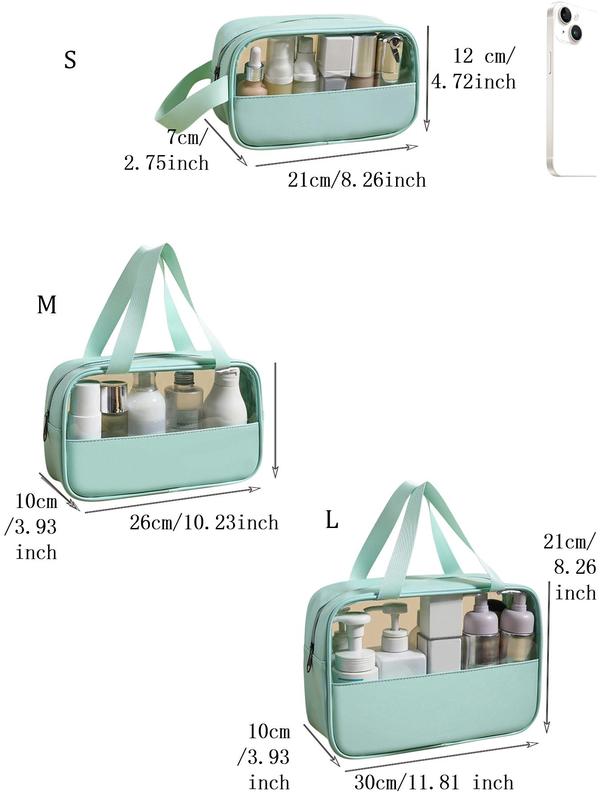 Transparent Makeup Toiletry Bag, Large Capacity Waterproof Swimming Bath Bag, Simple PU Splicing Bag