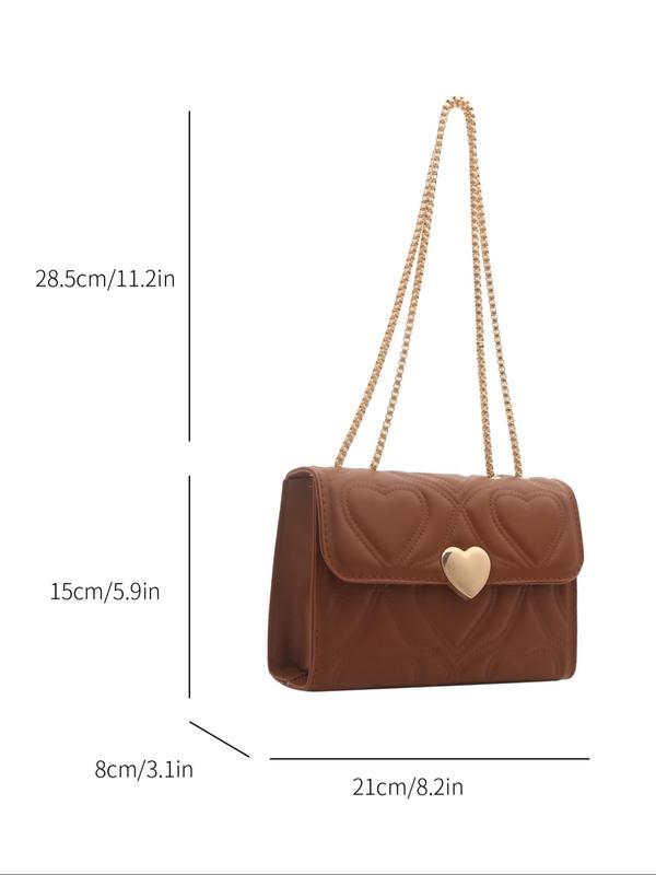 Heart Decor Heart Quilted Flap Square Bag, with Chain Strap, Solid Color Crossbody Bags for Women, Casual Trendy Versatile High-quality Daily Commuting Bag