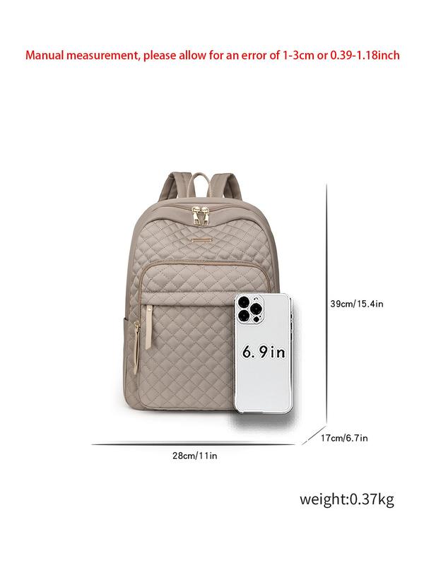Women's Fashionable Quilted Design Backpack, Casual Large Capacity Travel Backpack, Lightweight Versatile Backpack for Women & Girls