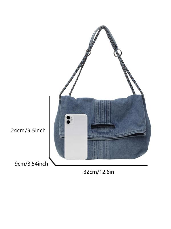 Women's Fashionable Denim Shoulder Bag, Casual Versatile Chain Strap Crossbody Bag for Daily Used, Trendy All-match Commuter Bag