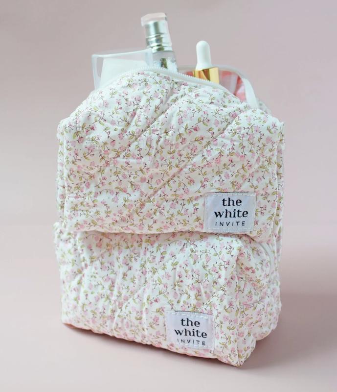 Floral Makeup Bag, Quilted Cotton Cosmetic Bag, Personalized Gift