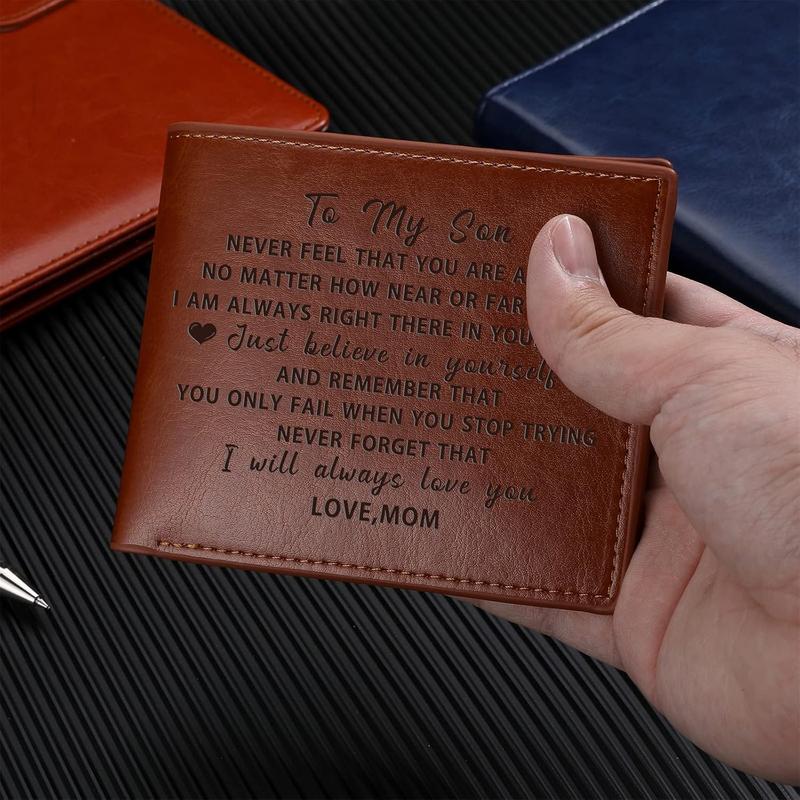 Christmas - Mom to Son Wallet-Engraved Wallet For Son-Wallet for Son FromMom & Dad-Leather Wallet-Mens Wallet-Christmas Gift-Birthday GiftGift For Son Cannot Be Customized card holder RFlD Blocking, Bifold Wallet lightweight durable classic