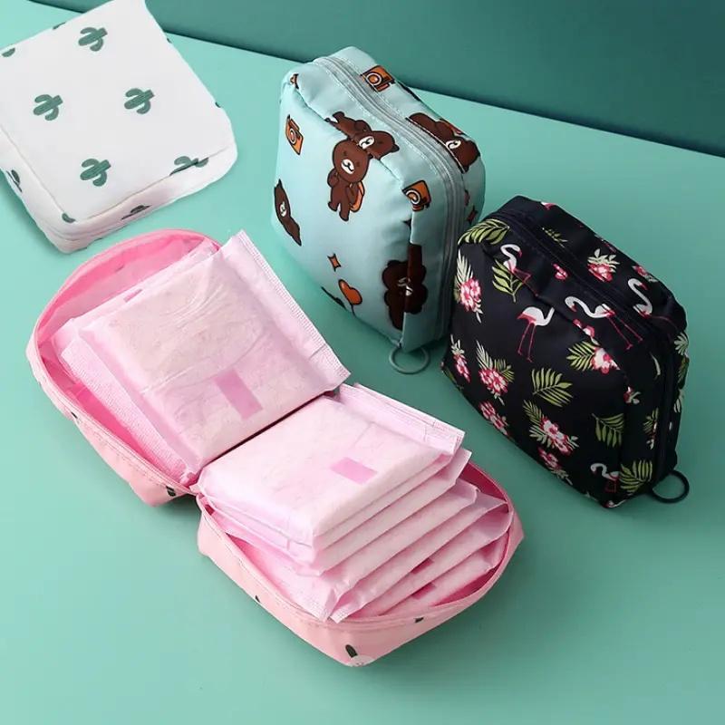 Cute Storage Bag, 2 Counts Portable Multi-purpose Travel Storage Bag, Zipper Makeup Bag, Sanitary Napkin Storage Bag, Home Organizer for Travel