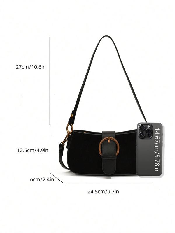 Women's Solid Color Suede Shoulder Bag, Fashionable PU Leather Crossbody Bag for Daily Used, Casual Trendy Versatile High-quality Daily Commuting Bag