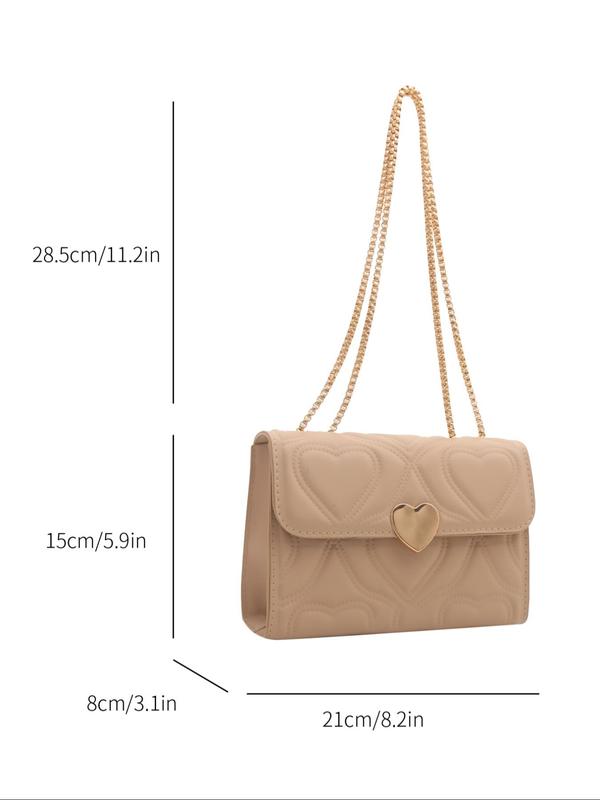 Heart Decor Heart Quilted Flap Square Bag, with Chain Strap, Solid Color Crossbody Bags for Women, Casual Trendy Versatile High-quality Daily Commuting Bag