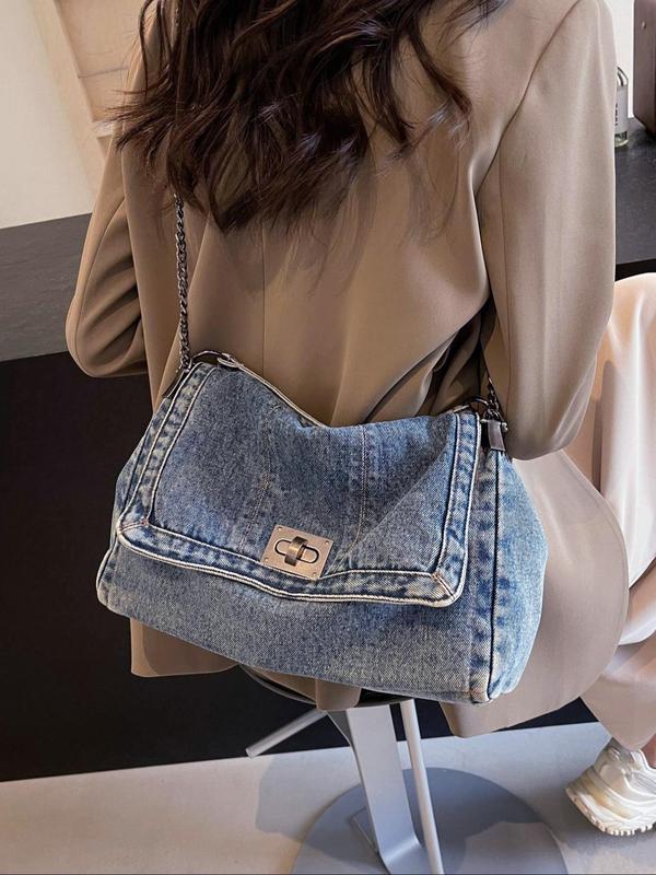 Women's Denim Crossbody Bag, Fashionable Solid Color Shoulder Bag for Daily Used, Casual Trendy Versatile High-quality Daily Commuting Bag