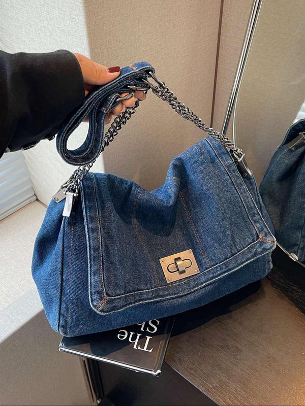 Women's Denim Crossbody Bag, Fashionable Solid Color Shoulder Bag for Daily Used, Casual Trendy Versatile High-quality Daily Commuting Bag