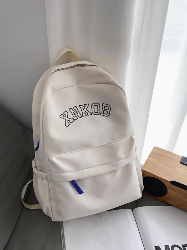 Men's Letter Print Zipper Backpack, Large Capacity Backpack, Casual Trendy Versatile High-quality Daily Commuting Bag, Students School Bag