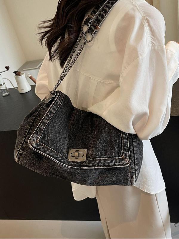 Women's Denim Crossbody Bag, Fashionable Solid Color Shoulder Bag for Daily Used, Casual Trendy Versatile High-quality Daily Commuting Bag