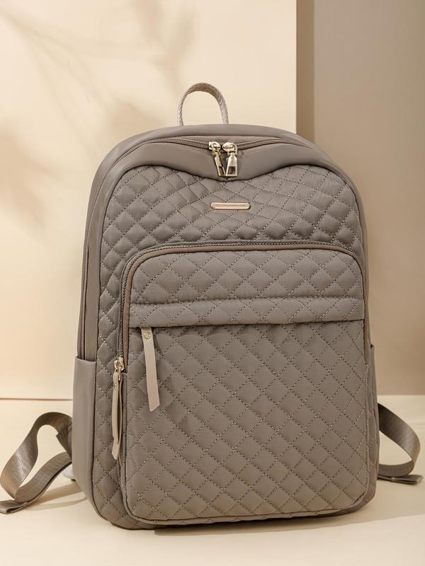 Women's Fashionable Quilted Design Backpack, Casual Large Capacity Travel Backpack, Lightweight Versatile Backpack for Women & Girls