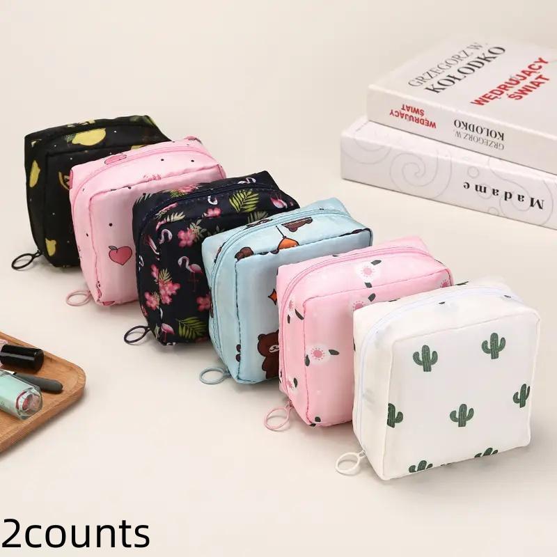 Cute Storage Bag, 2 Counts Portable Multi-purpose Travel Storage Bag, Zipper Makeup Bag, Sanitary Napkin Storage Bag, Home Organizer for Travel