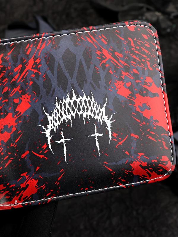 Men's Punk Style Colorblock Demon Smile Face Graphic Short Wallet, Casual Trendy Zipper Bifold Wallet, Business Multi Card Slot Cardholder