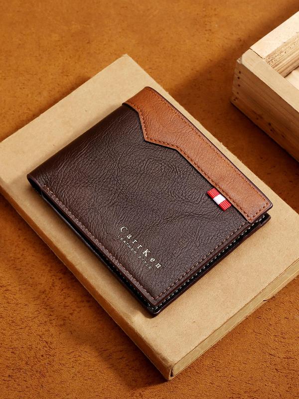 Men's Vintage Patchwork Short Wallet, Casual Business Bifold Wallet with Card Slots, Simple Style Card Holder for Daily Use