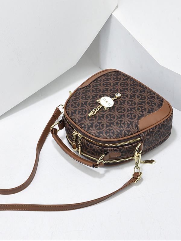 Fashionable Geometric Pattern Handbag, Casual PU Leather Zipper Crossbody Bag for Women, Trendy Versatile High-quality Daily Commuting Bag