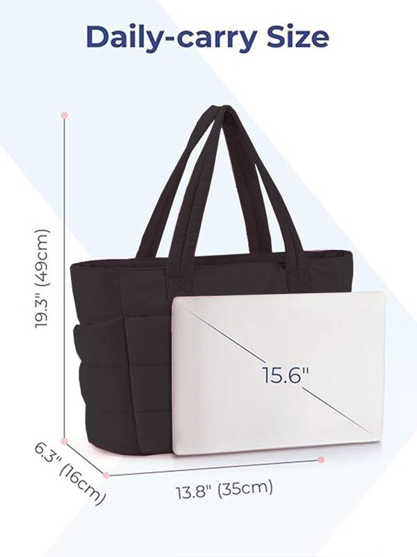 Women's Solid Color Nylon Tote Bag, Fashionable Large Capacity Shoulder Bag for Daily Used, Casual Trendy Versatile High-quality Daily Commuting Bag