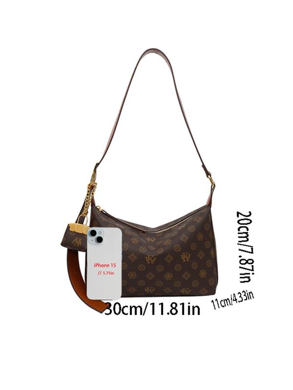 Women's Fashionable Letter & Geometric Pattern Crossbody Bag with Small Bag Charm, Casual Versatile Shoulder Bag for Daily Used, Trendy High-quality Daily Commuting Bag