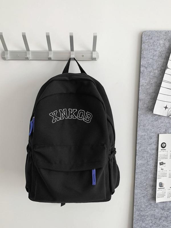Men's Letter Print Zipper Backpack, Large Capacity Backpack, Casual Trendy Versatile High-quality Daily Commuting Bag, Students School Bag