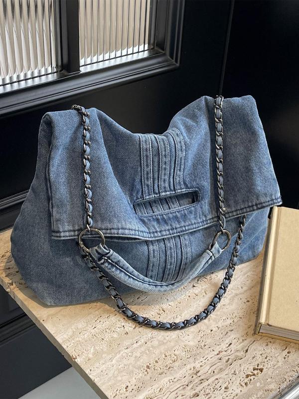 Women's Fashionable Denim Shoulder Bag, Casual Versatile Chain Strap Crossbody Bag for Daily Used, Trendy All-match Commuter Bag